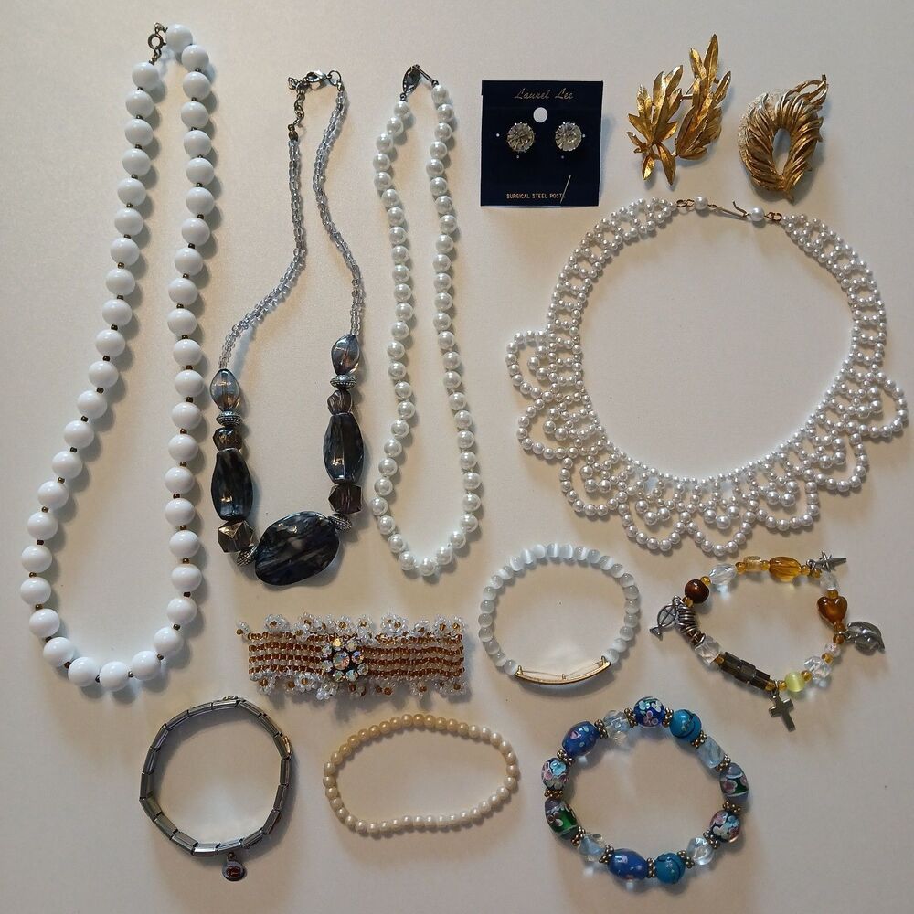 Cottagecore Grannycore Jewelry Lot Faux Pearl Floral Glass Vintage Vibe 13pc